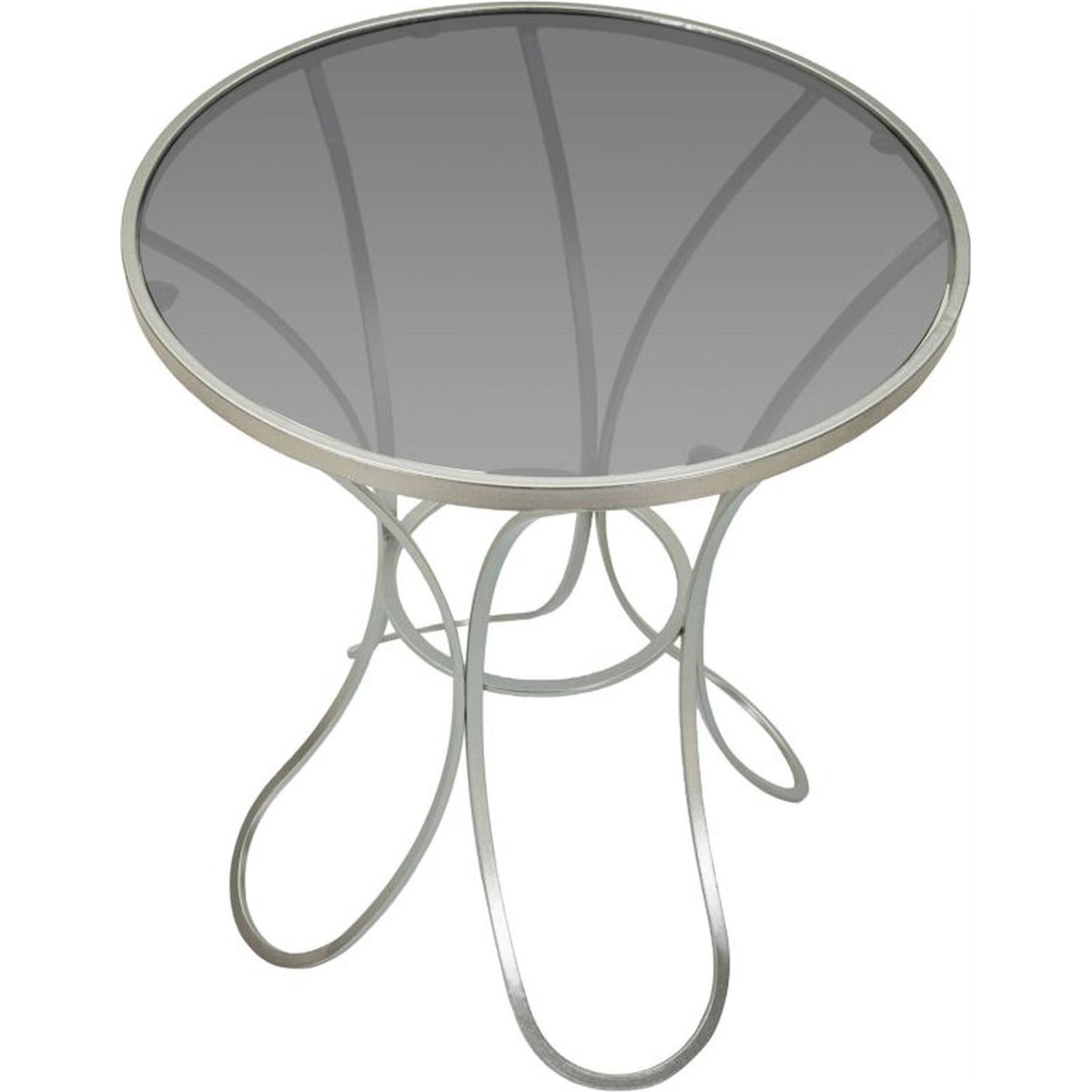 Table d'appoint ronde en fer et verre GLAM argenté et verre fumé, RECOLLECTION