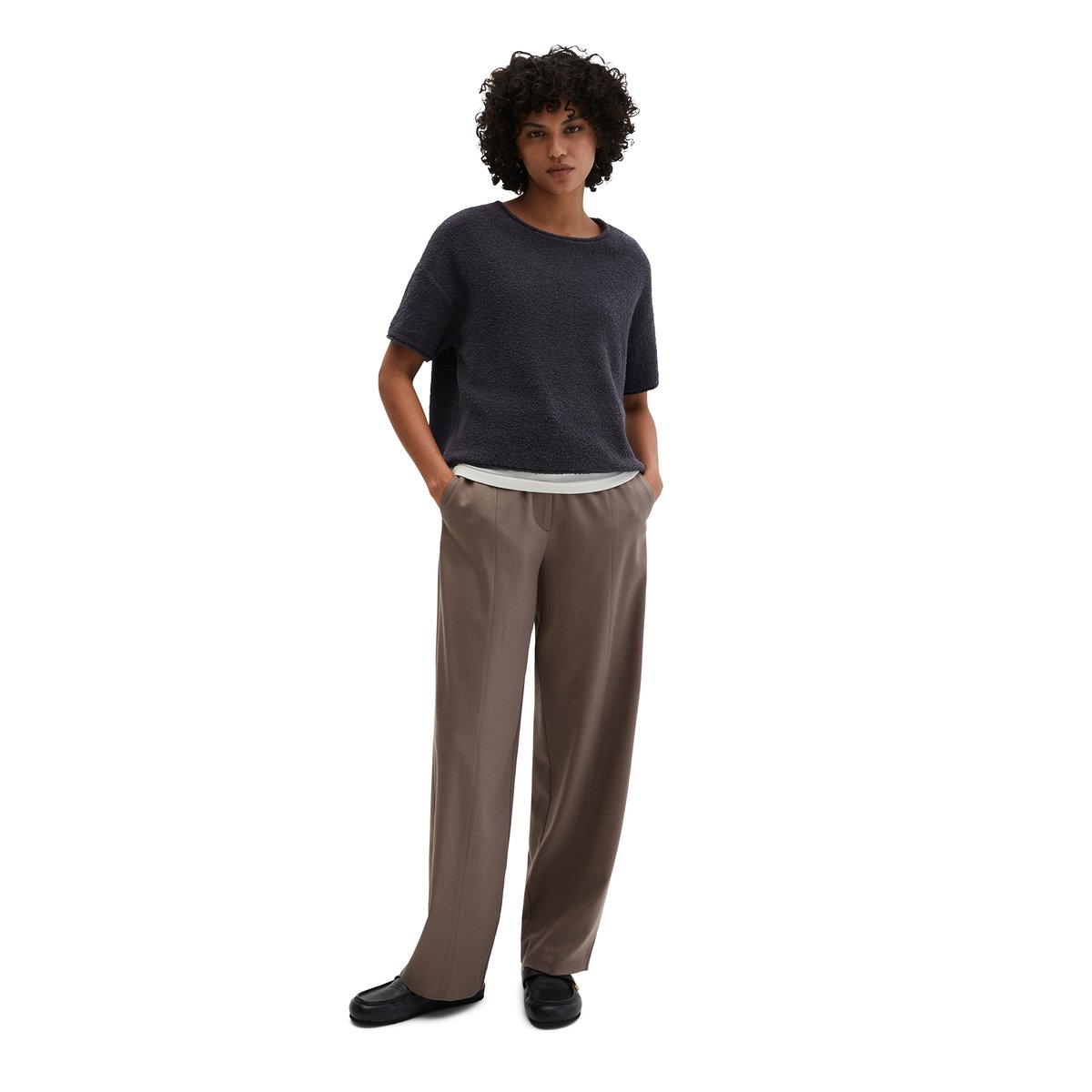 Pull à manches courtes oversize en fil bouclé gris foncé, MARC O'POLO