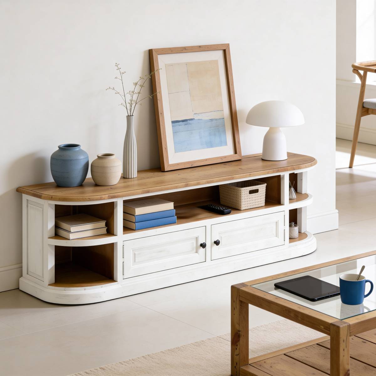 Meuble TV en bois recyclé GARANCE bois clair, MADE IN MEUBLES 
