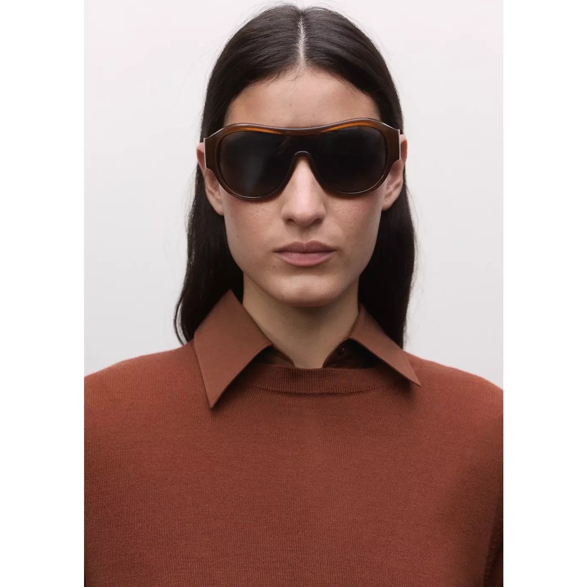 Pull-over 100 % laine col rond rouge-orangé, MANGO