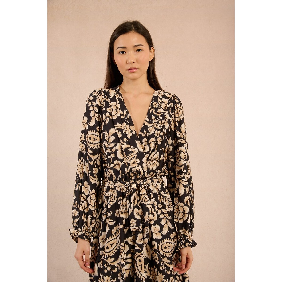 Floral Print Wrapover Dress black print, MOLLY BRACKEN