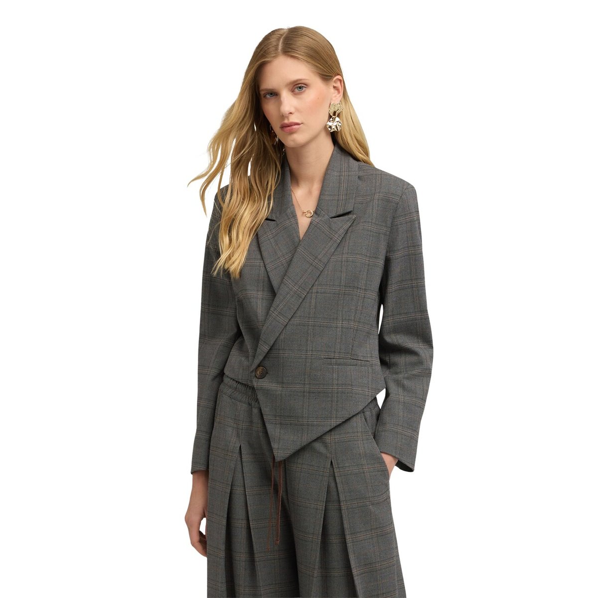 Blazer court à motif à carreaux gris, MOTIVI
