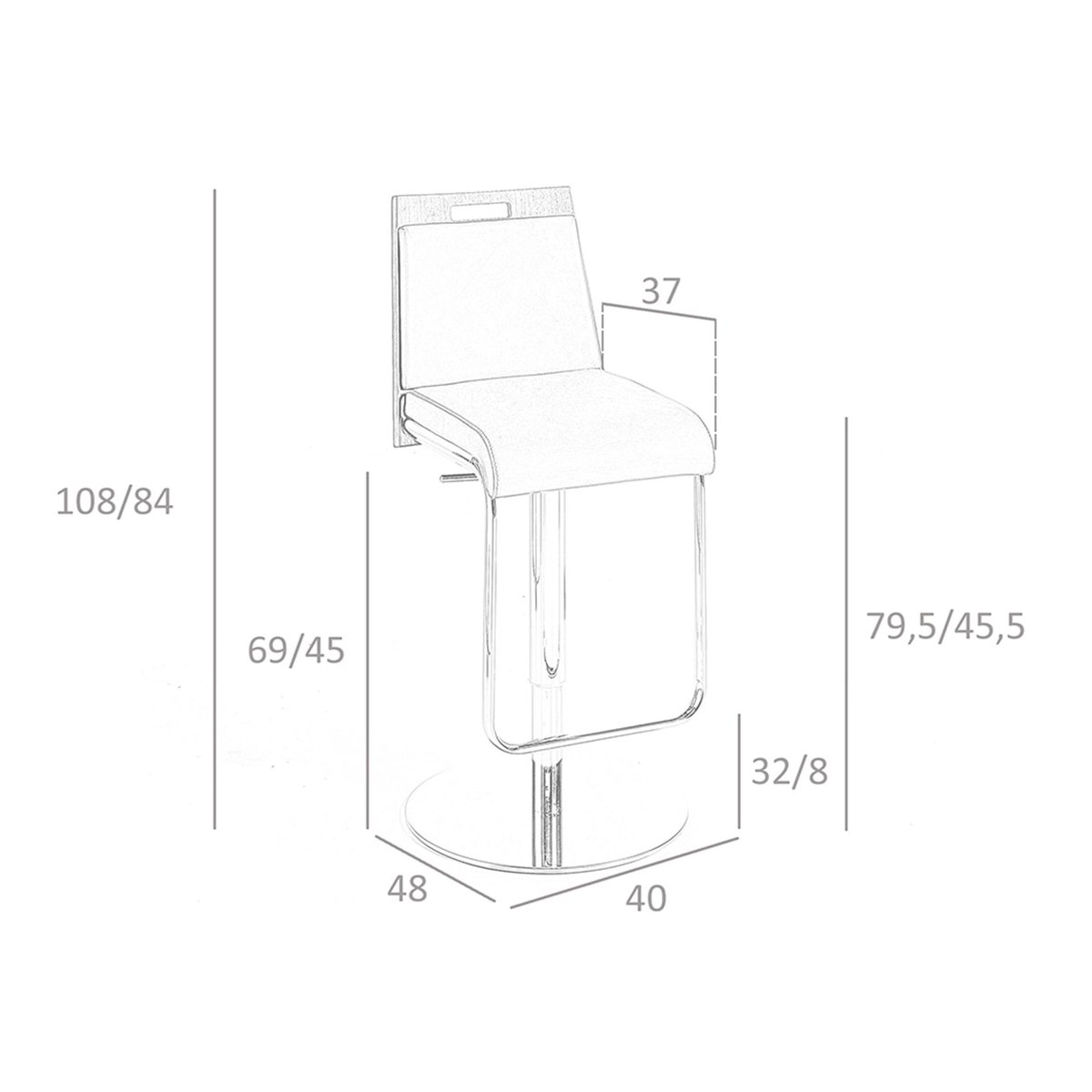 Tabouret en simili et acier chromé marron | noyer | acier, ANGEL CERDA