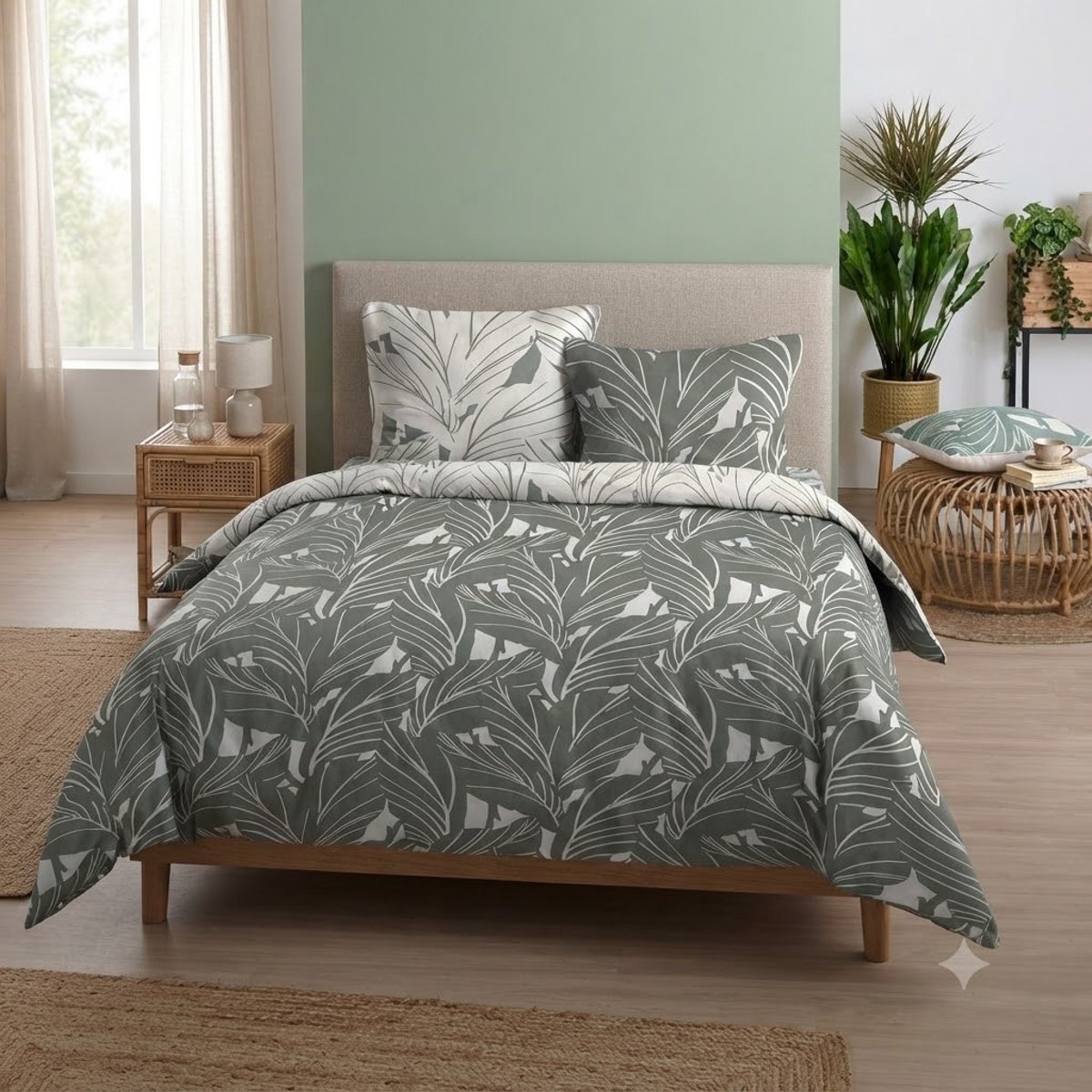Parure de lit motif Tropical vert, EDEN