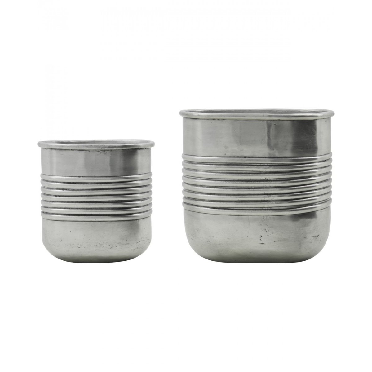 Lot de 2 cache pots en métal Groove finition argent antique, HOUSE DOCTOR