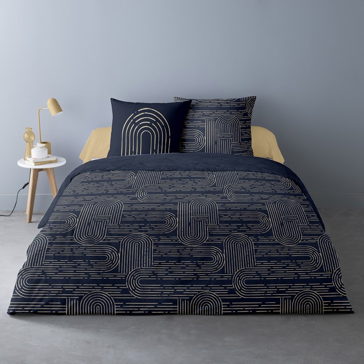 Housse de couette 240x220 Remi + 2 taies bleu, DECORATIE