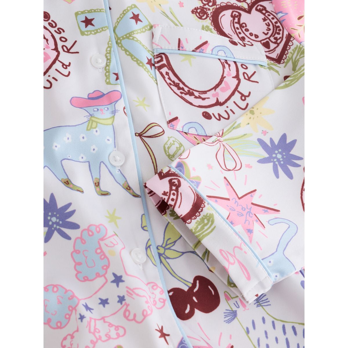 Pyjama boutonné en satin à motif capybara imprimé blanc/rose, NEXT