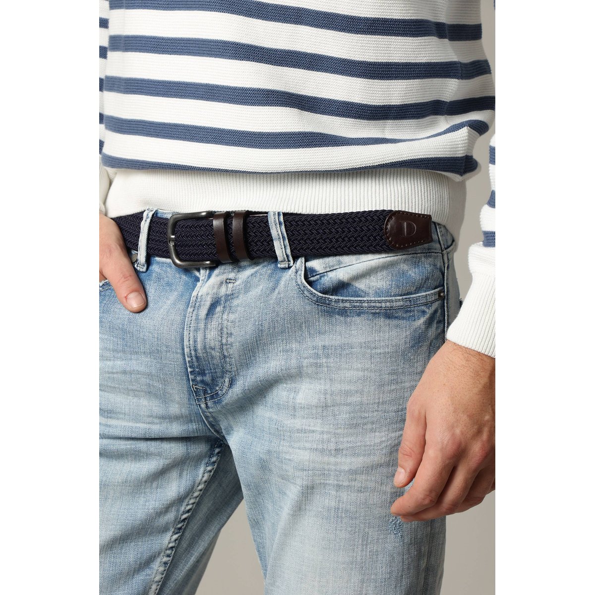 Ceinture à boucle tressée avec empiècements en cuir COMER navy, DEELUXE