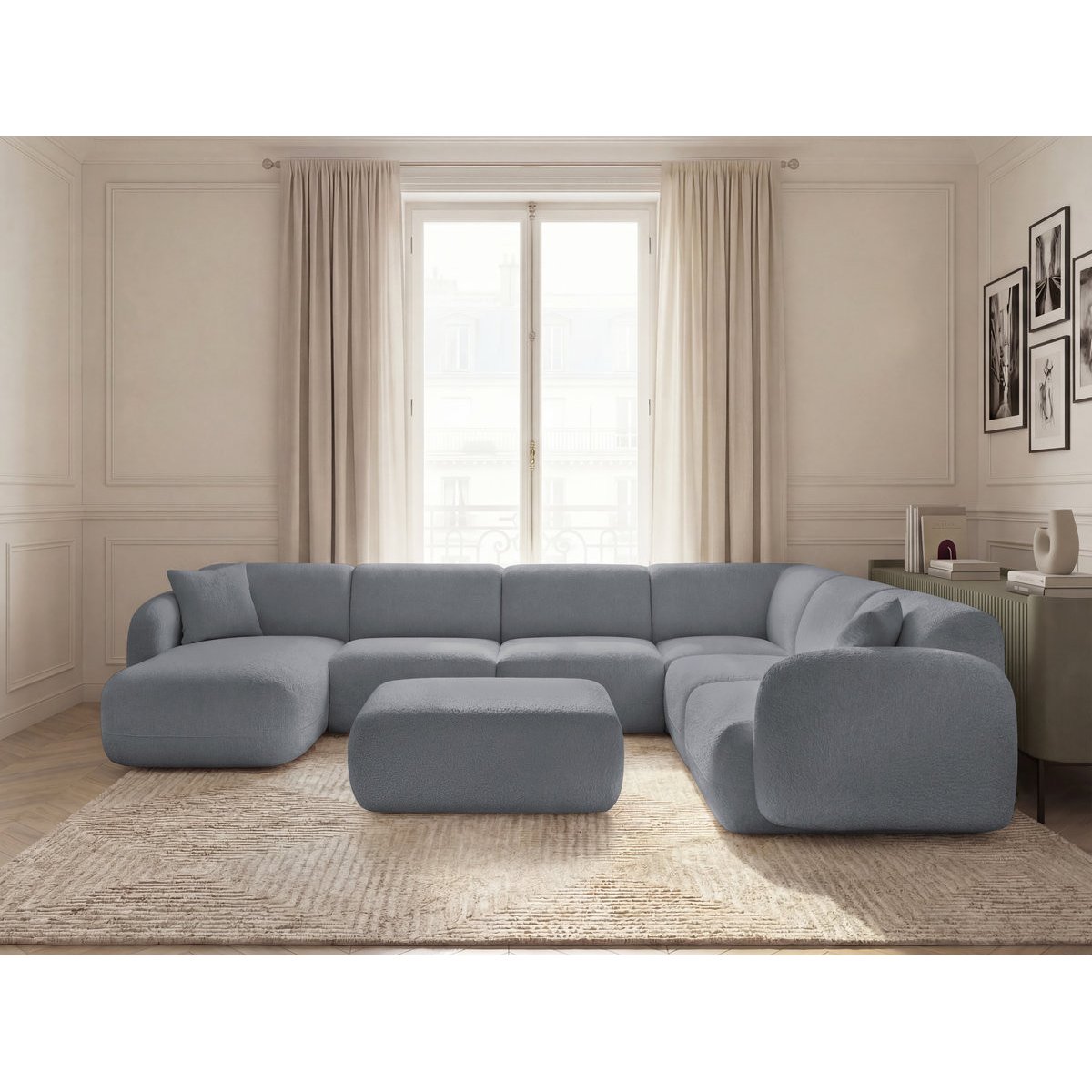 Canapé modulable 6 places en tissu chenille, ANDA gris, BOBOCHIC