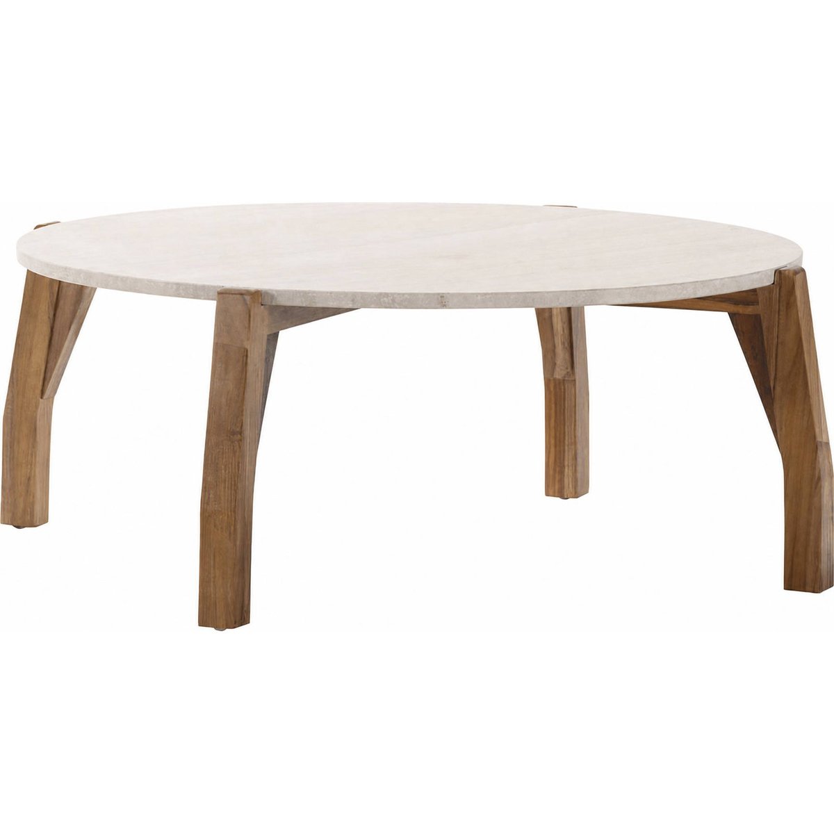 Table basse ronde en travertin et teck naturel et crème, RECOLLECTION