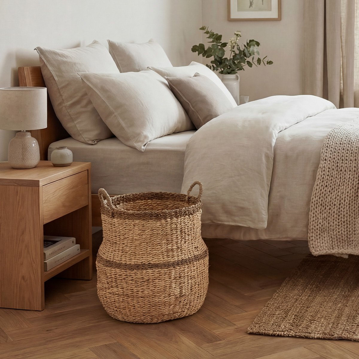Panier jonc de mer naturel et brun v002237, MAISON AUBERTIN