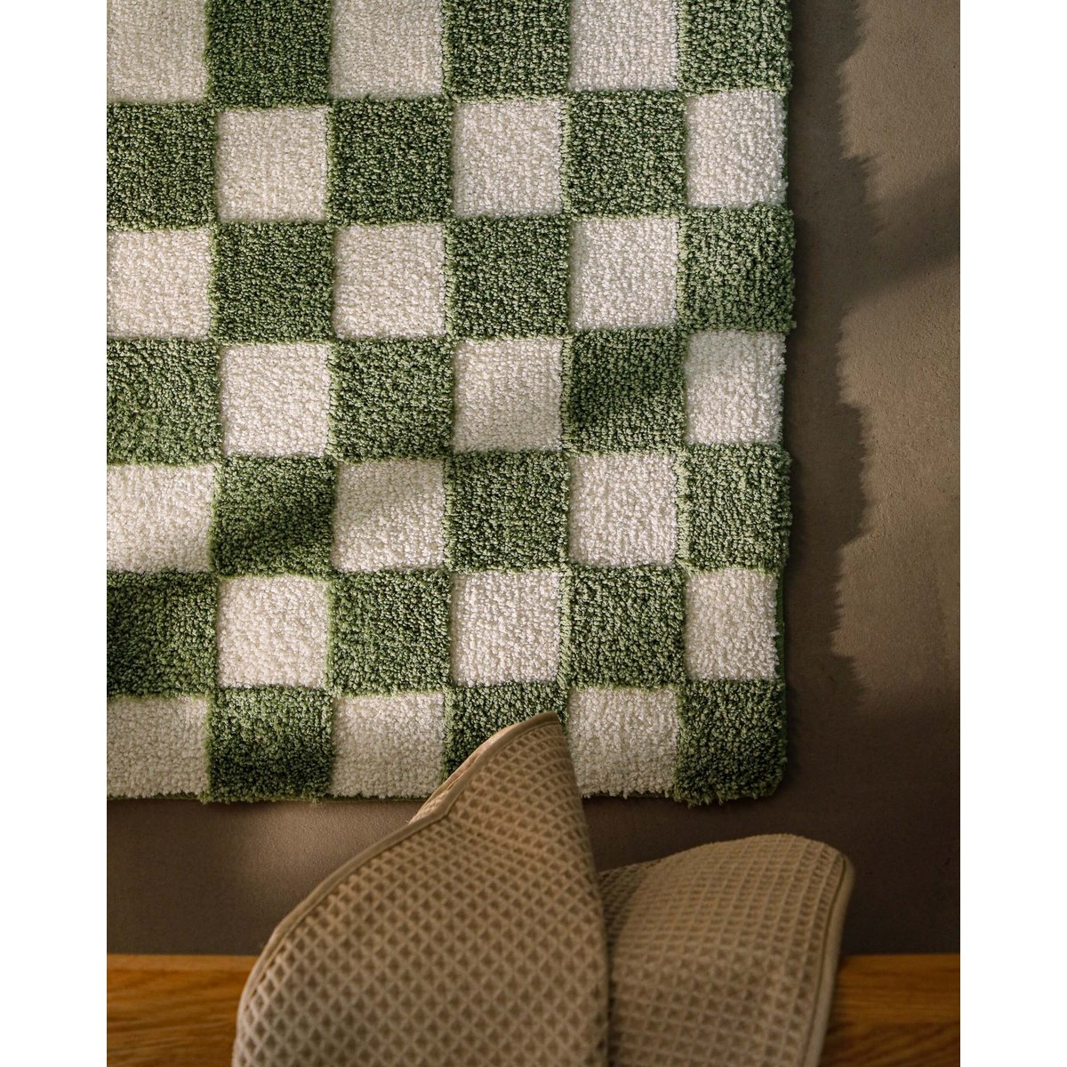 Tapis de bain, design damier en relief , Bobbi vert, WECON HOME