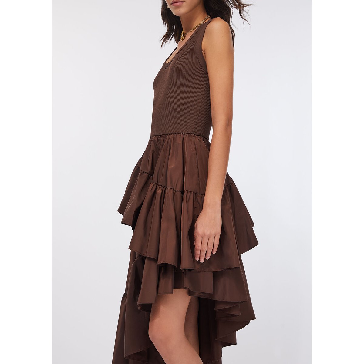 Robe asymétrique à volants marron foncé, LIU JO