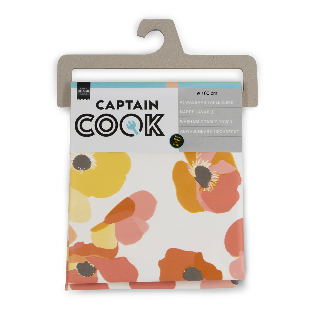 Nappe de table ronde Fleurs de coquelicots rouge, ocre, blanc, gris, ART FOR THE HOME