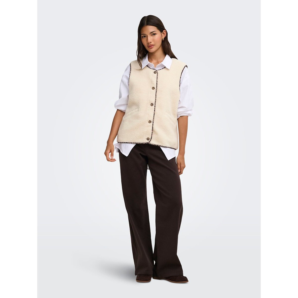 Veste sans manches en sherpa ecru, ONLY