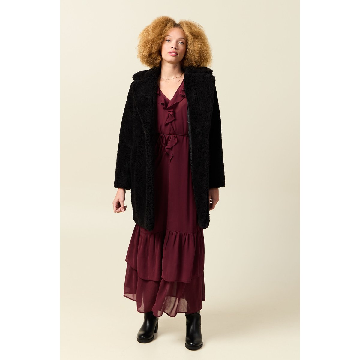 Robe manches 3/4 doublée bordeaux, BONOBO