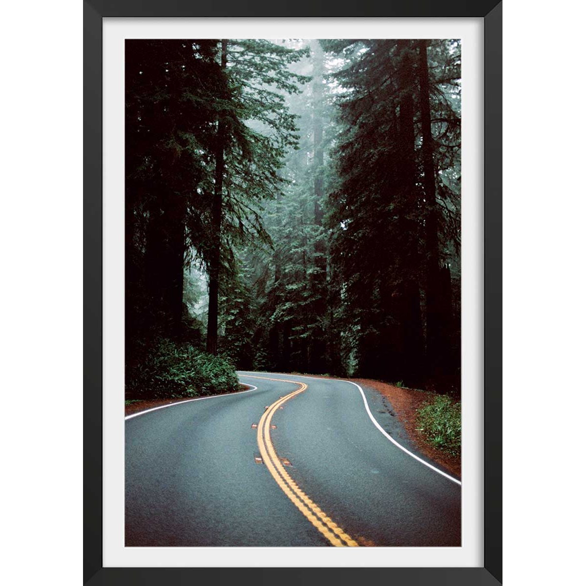 Poster photo paysage montagne ""oregon"" affiche + cadre en bois - noir, HEXOA