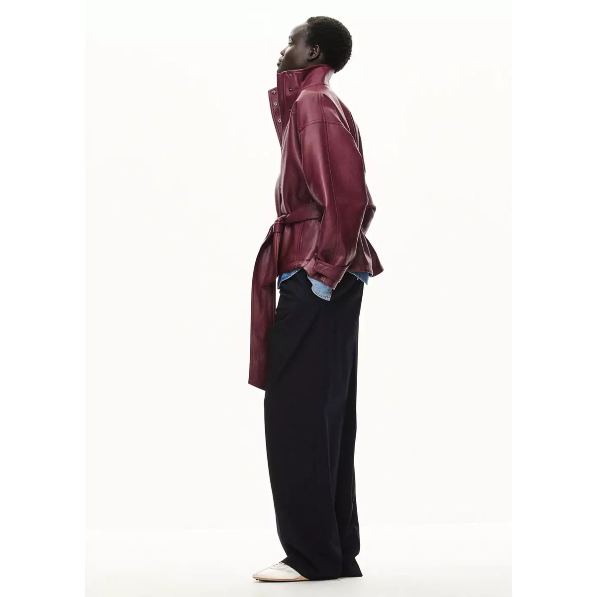 Veste oversize avec ceinture rouge, MANGO