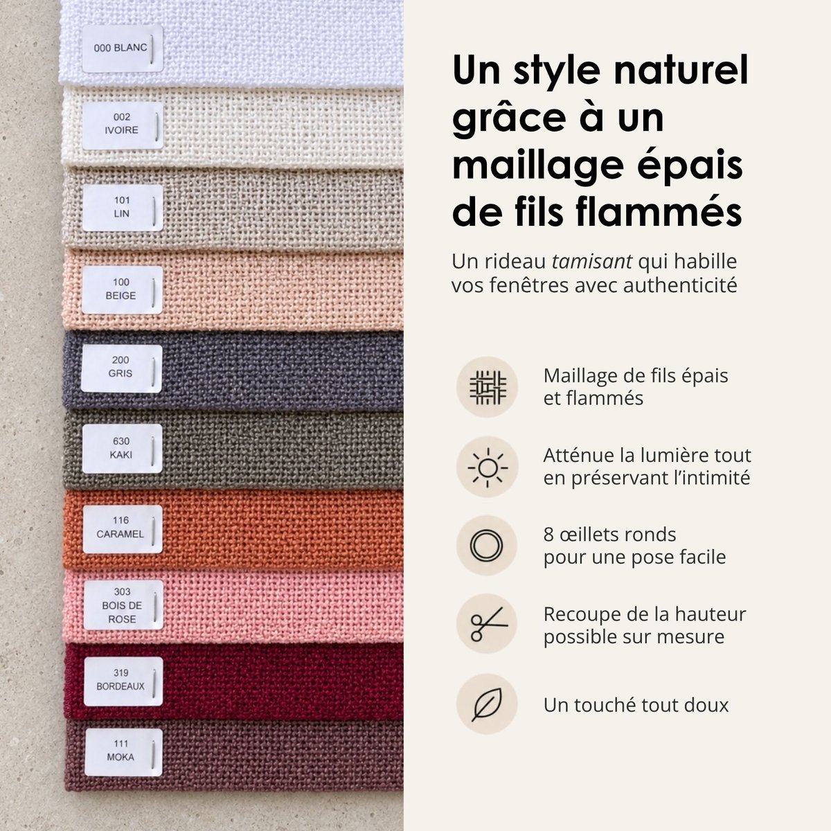 Rideau fils épais et flammés style naturel - QABANE lin, HOME MAISON