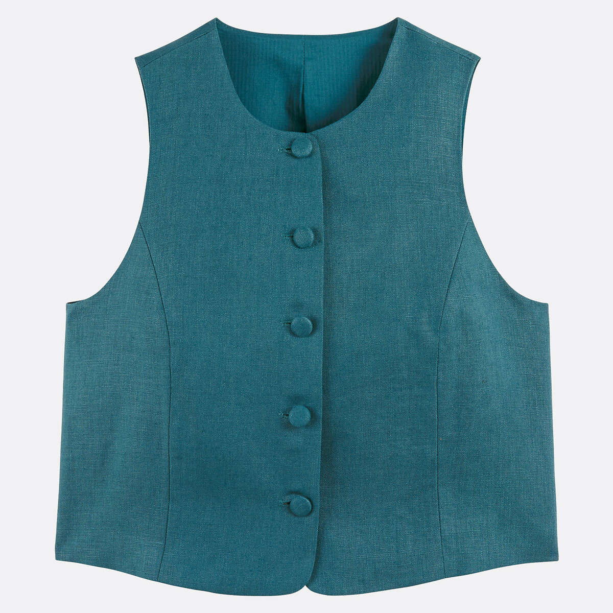 Gilet de costume court cintré en lin vert emeraude, LA REDOUTE COLLECTIONS