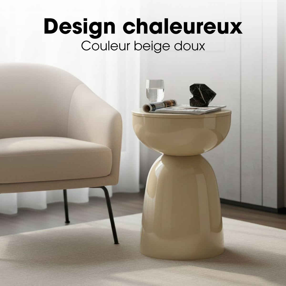 Table d'appoint ELLIOT beige, MICA DECORATIONS