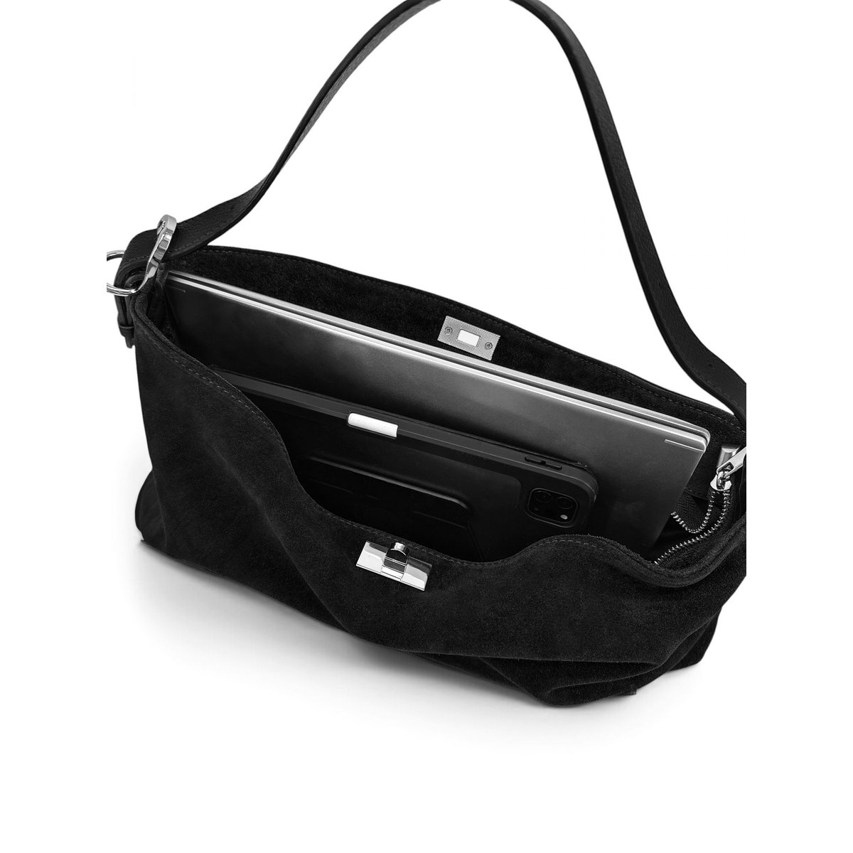 Sac Hobo en cuir grainé et croûte de cuir HARVEY SUEDE noir, OH MY BAG