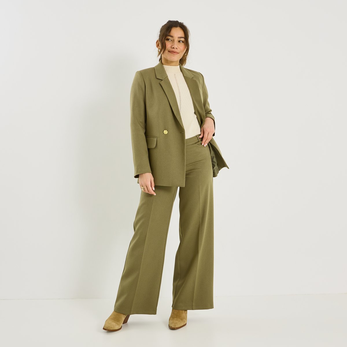Pantalon tailleur large vert kaki, GRAIN DE MALICE