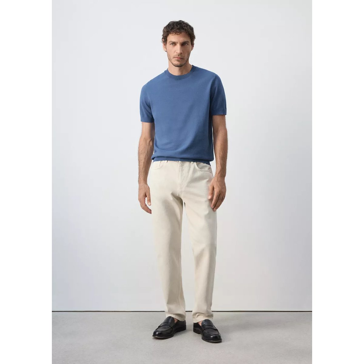 T-shirt 100 % coton en maille fine bleu indigo, MANGO MAN
