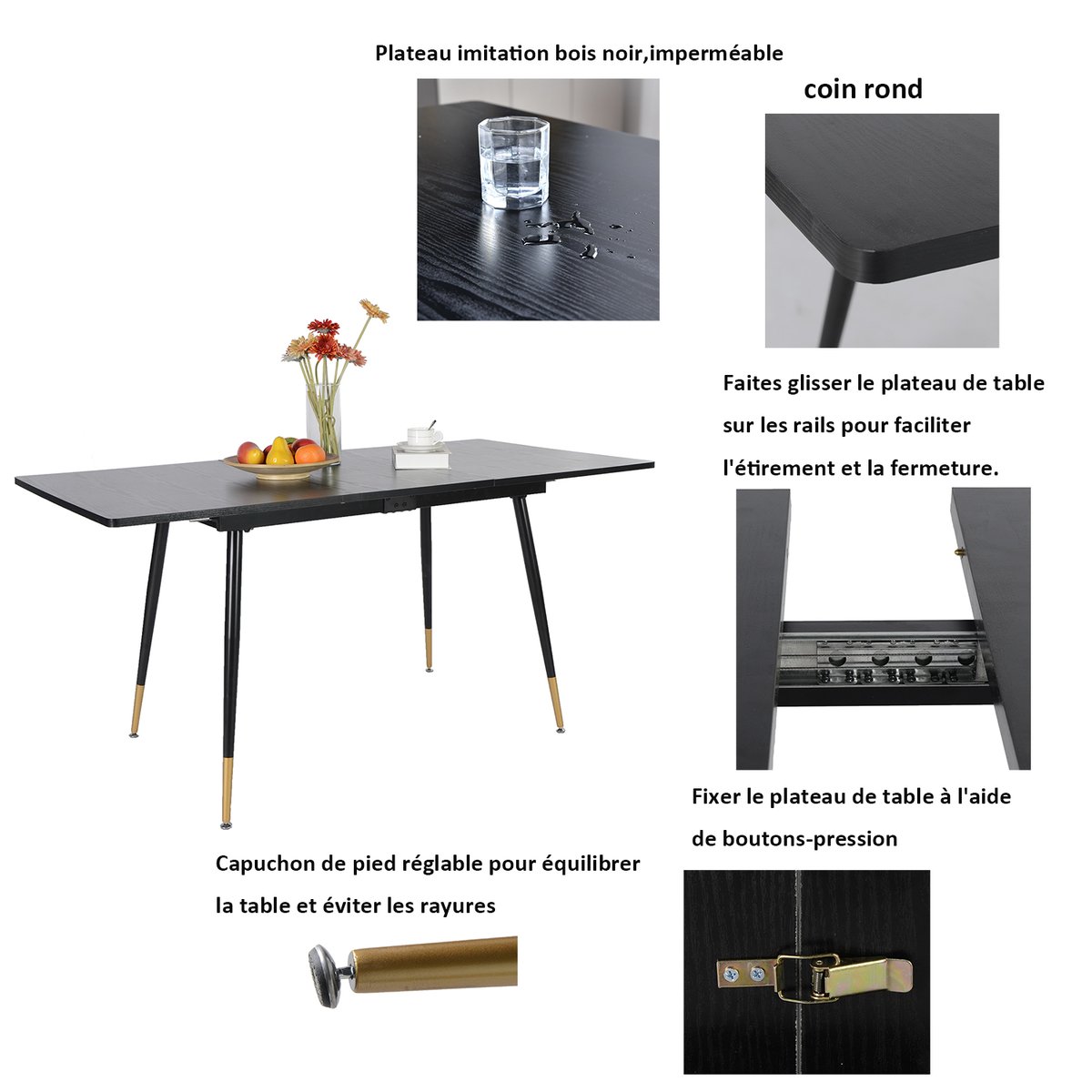 Ensemble de table à manger extensible à allonge avec 4 chaises, WHALENCHARLTON gris foncé, MEUBLES COSY