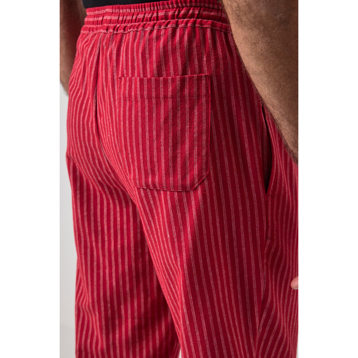 Pantalon de pyjama en flanelle rayée rouge velours, JP1880