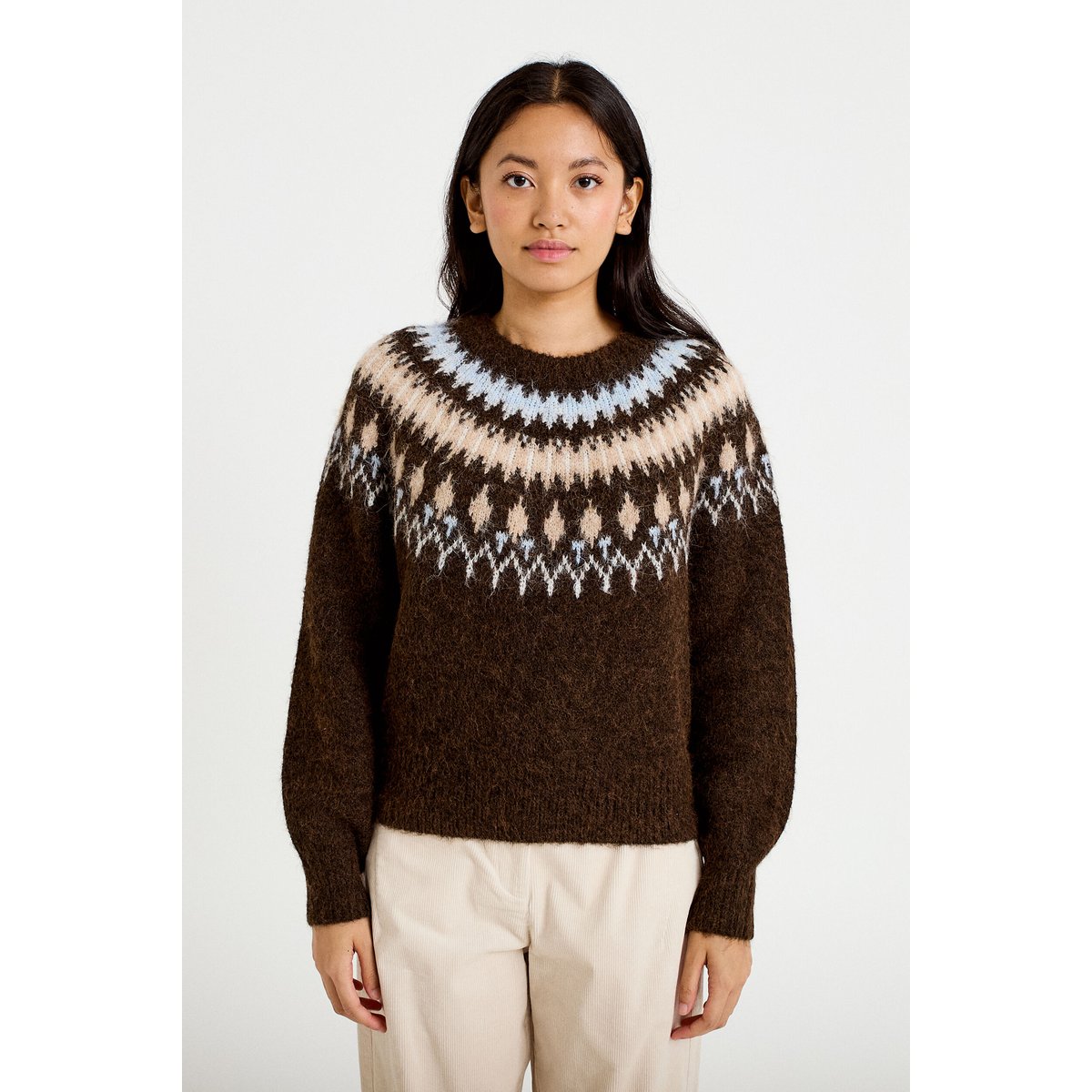 Pull col rond manches longues marron foncé, CACHE CACHE