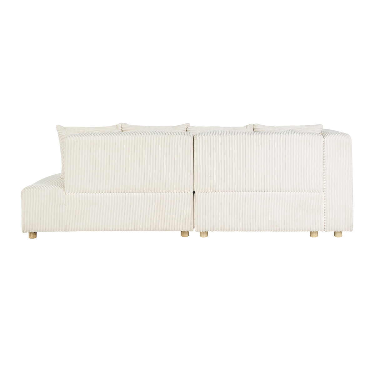 Canapé d'angle gauche 3 places en tissu velours côtelé beige et bois clair HARLEM beige, MILIBOO