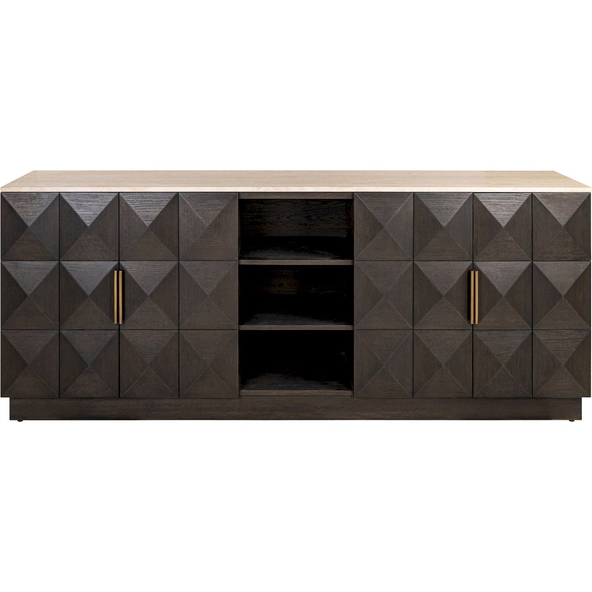Buffet rectangulaire en bois avec plateau en marbre Claremont marron foncé effet bois marbre, RECOLLECTION