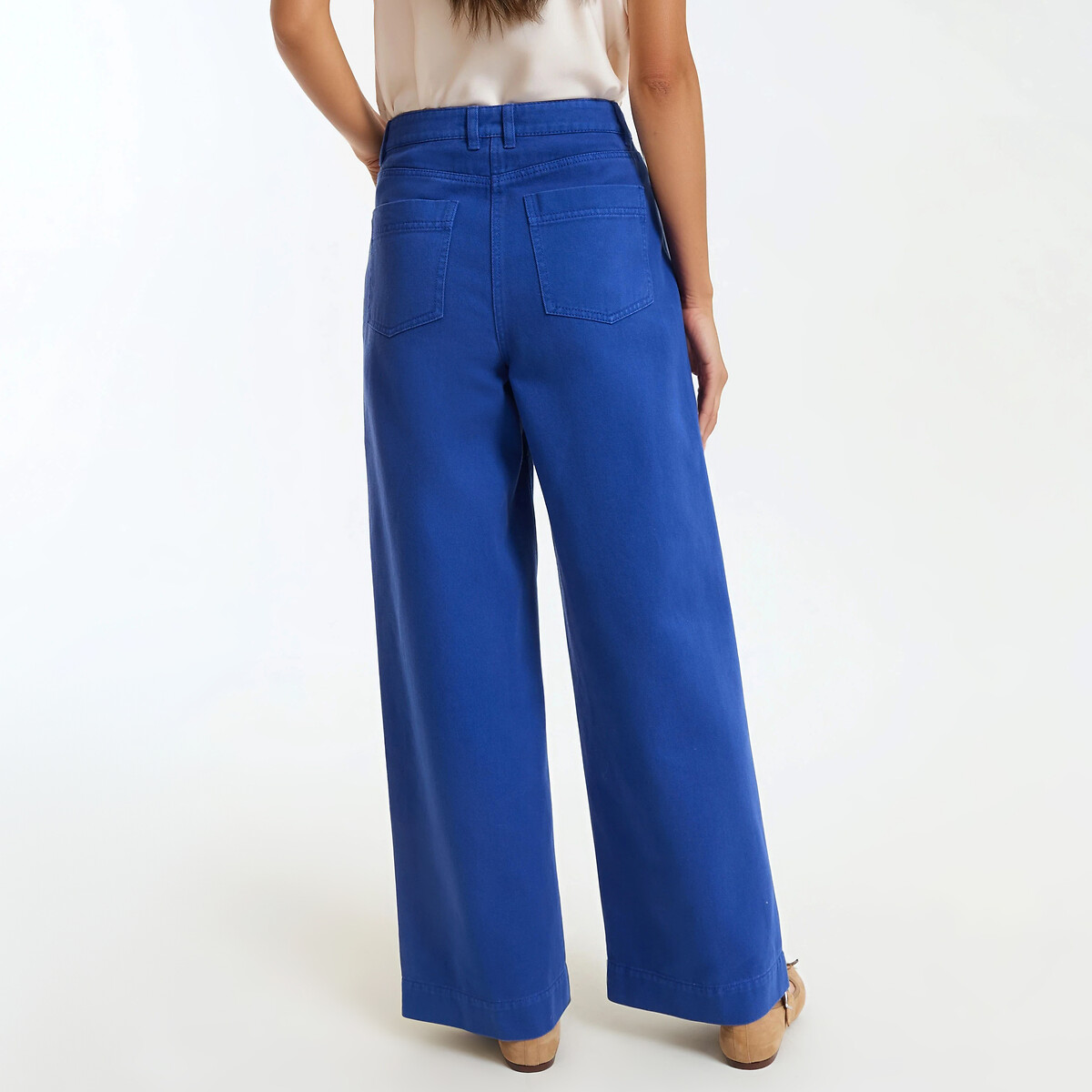 Pantalon large taille haute en twill de coton bleu électrique, LA REDOUTE COLLECTIONS