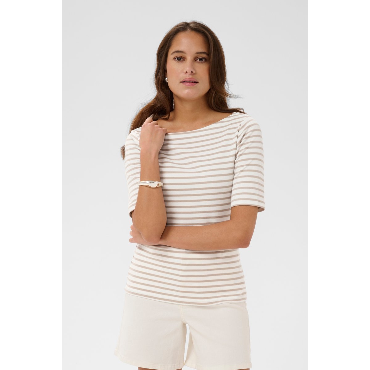 T-shirt à manches longues blanc chalk/feather grey stripes, KAFFE