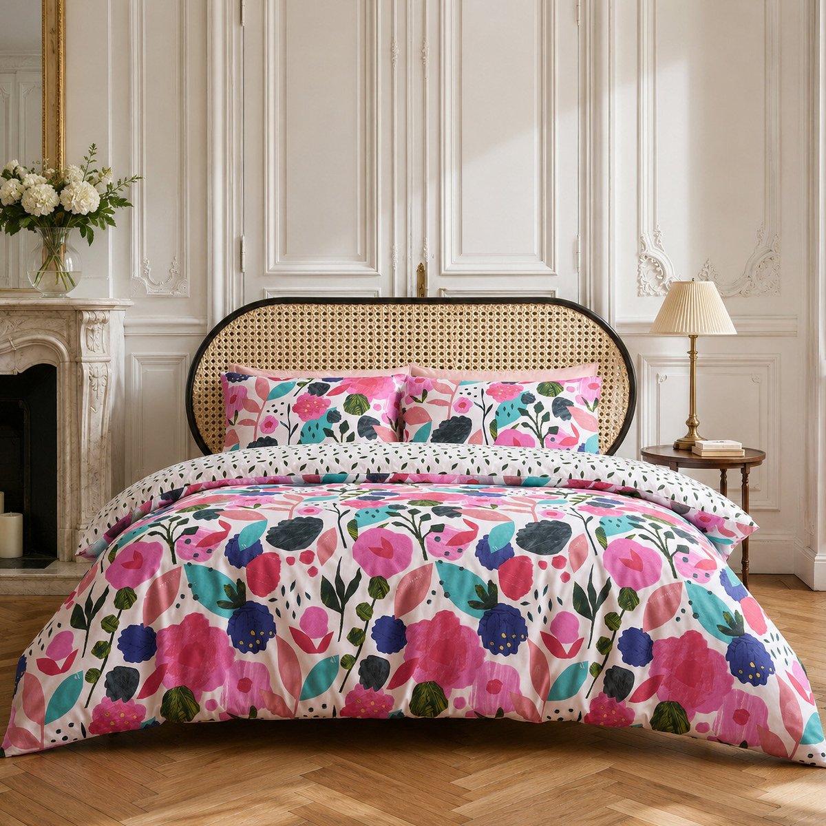 Parure housse de couette en percale de coton floral printemps, KATE MERRIT multicolore, C DESIGN HOME TEXTILE