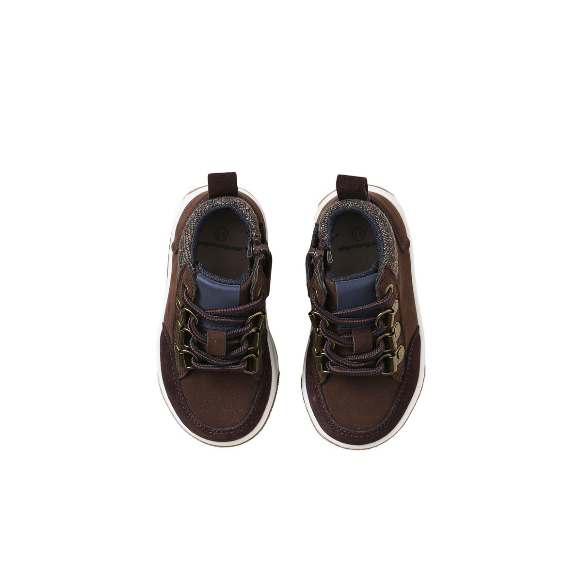 Bottines lacets + glissière chocolat, VERTBAUDET