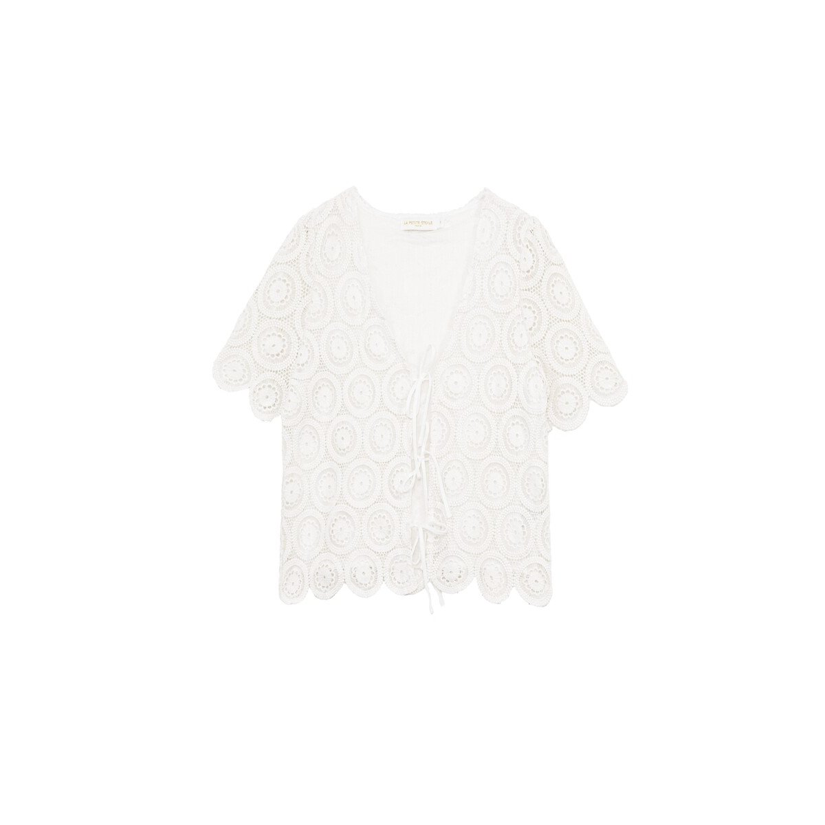 Talia Lace Blouse with Tie-Front and Short Sleeves ecru , LA PETITE ETOILE