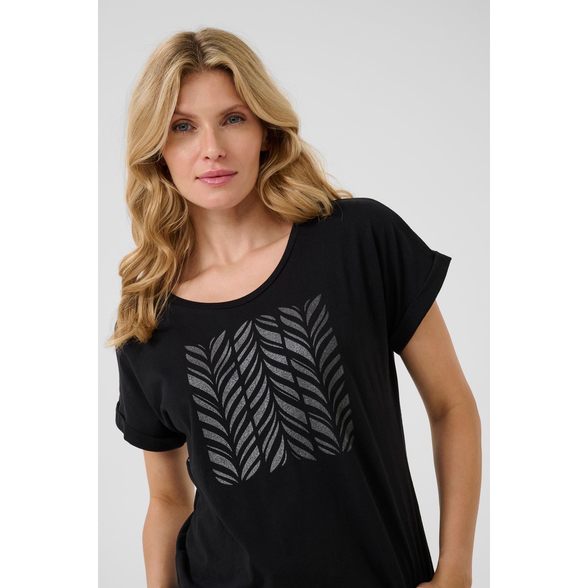 T-shirt noir black glitter stripes, CREAM