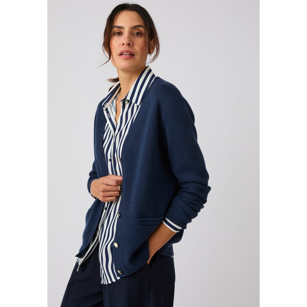 Gilet maille milano en laine mérinos bleu marine, DAMART