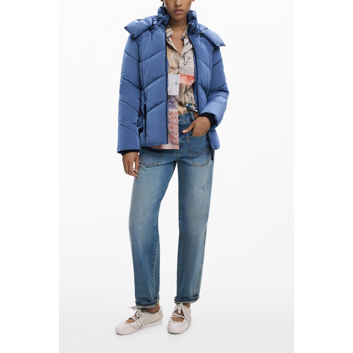 Manteau matelassé court irisé bleu, DESIGUAL