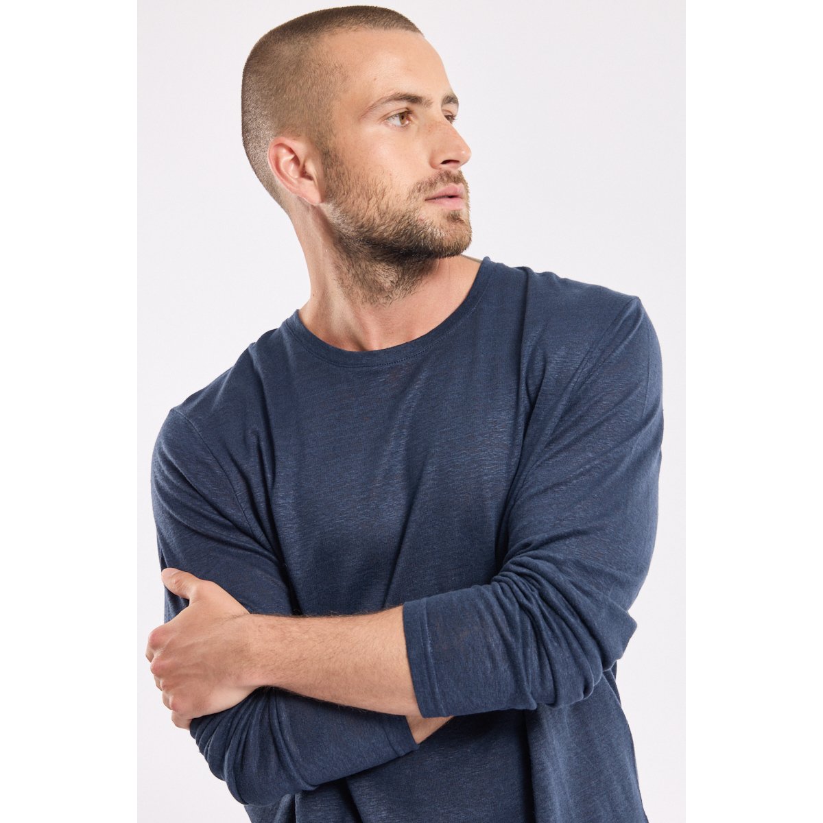 T-shirt manches longues en lin bleu, ARMOR-LUX