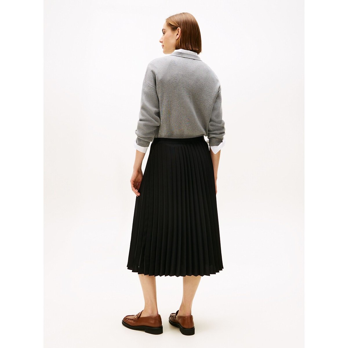 Jupe midi plissée à taille élastiquée noir, TOMMY HILFIGER
