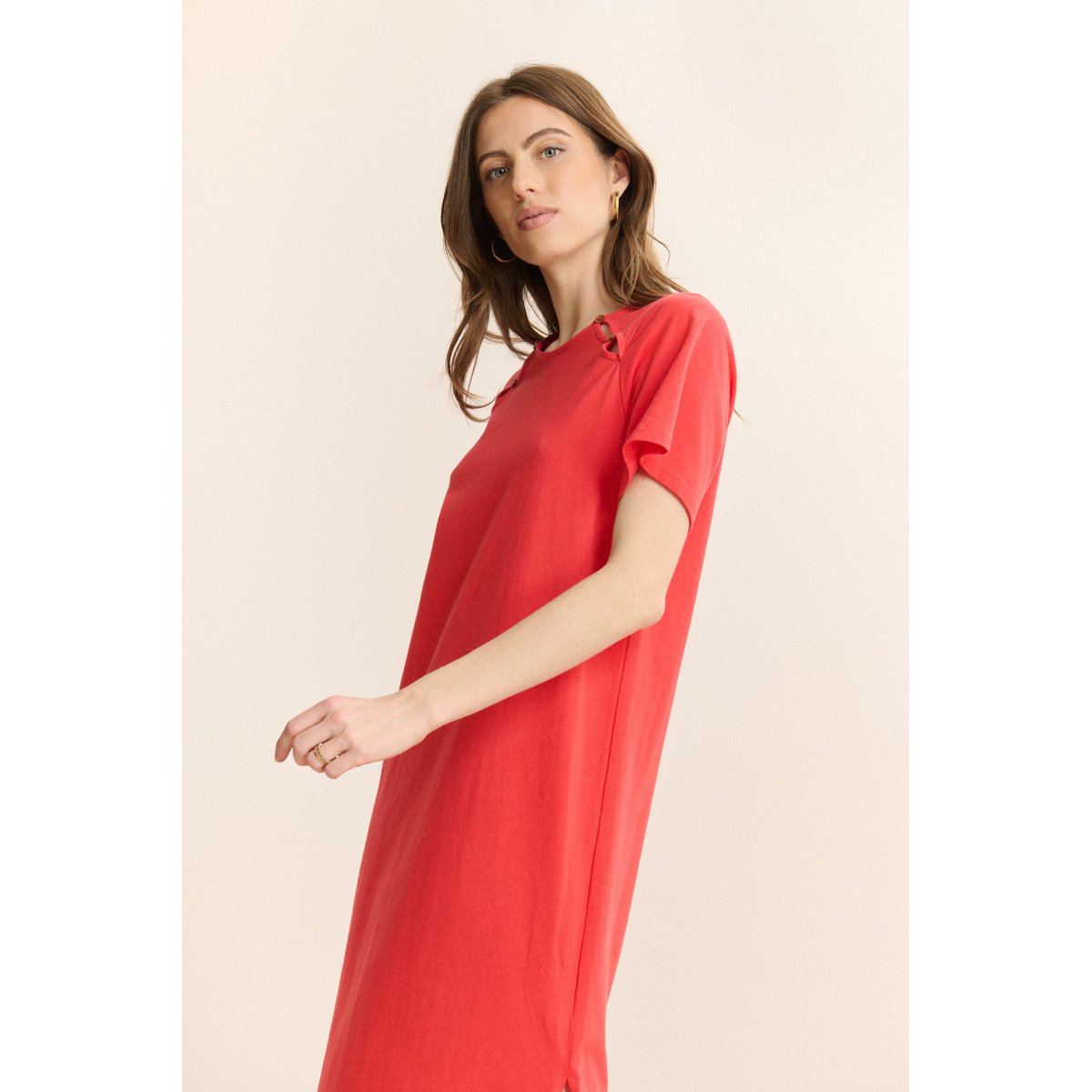 Robe midi en jersey CALVIN rouge, GARANCE PARIS