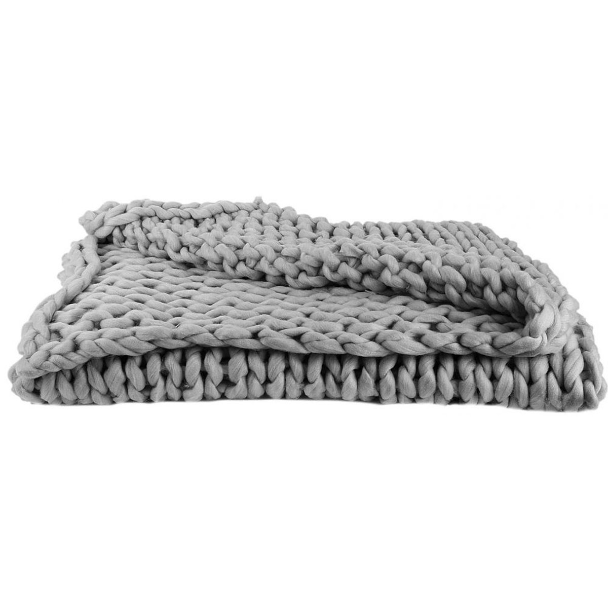 Plaid tricoté en grosse maille CHUNKY gris, THE HOME DECO FACTORY