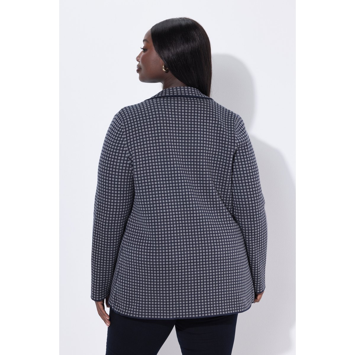 Blazer en maille avec col à revers marine foncé, ULLA POPKEN