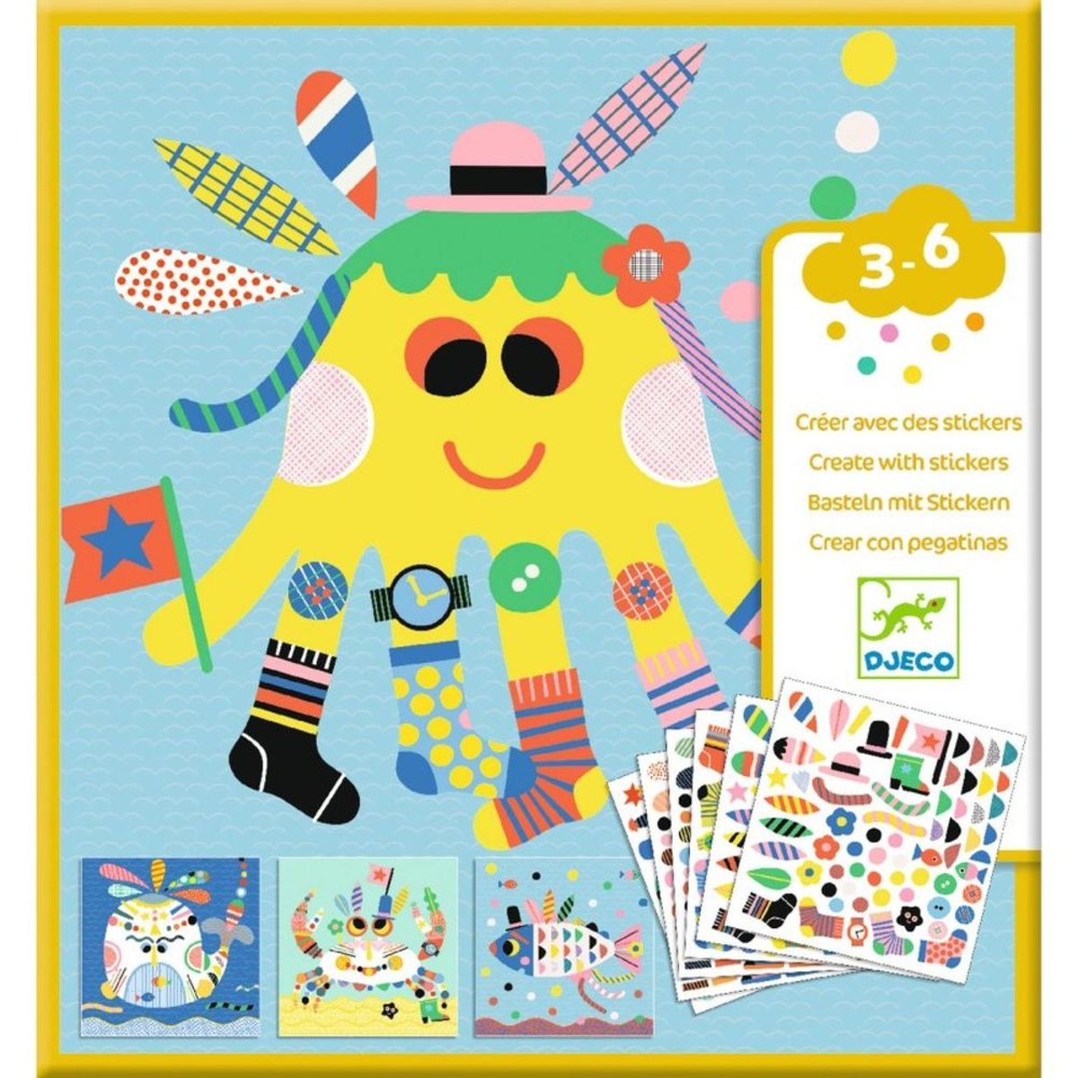 Creer des animaux marins avec des stickers bleu, DJECO