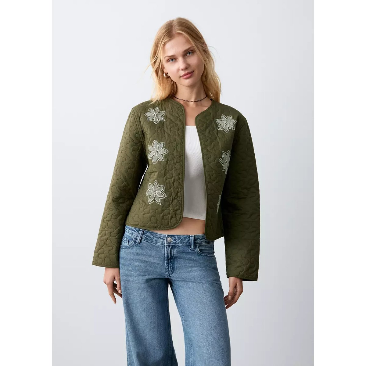 Veste matelassée brodée kaki, MANGO TEEN