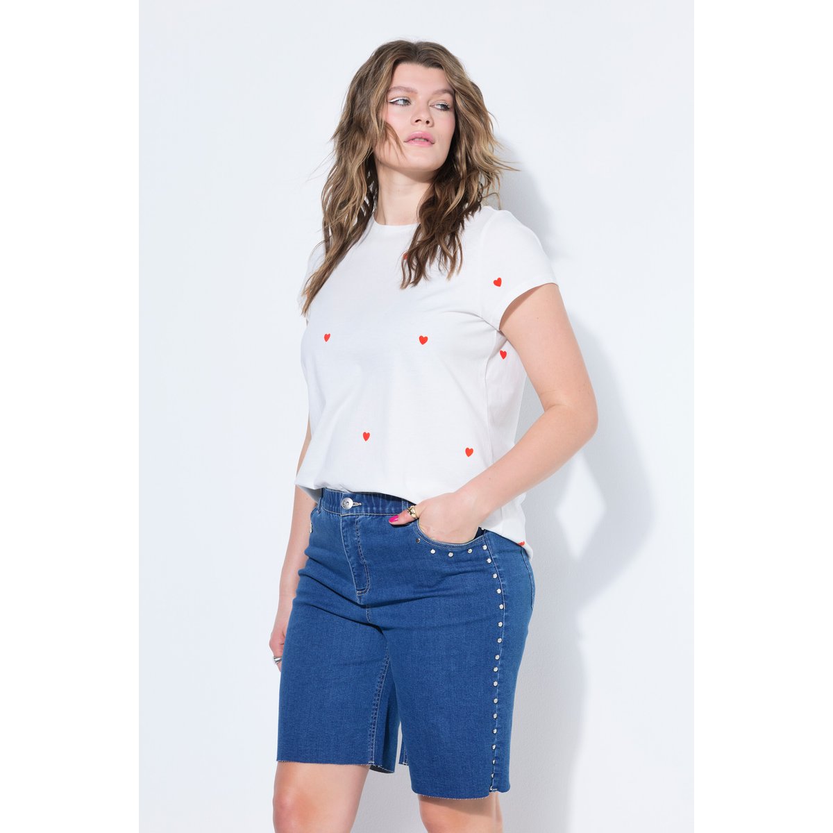Short en jean, jambes larges, taille haute bleu jean, STUDIO UNTOLD