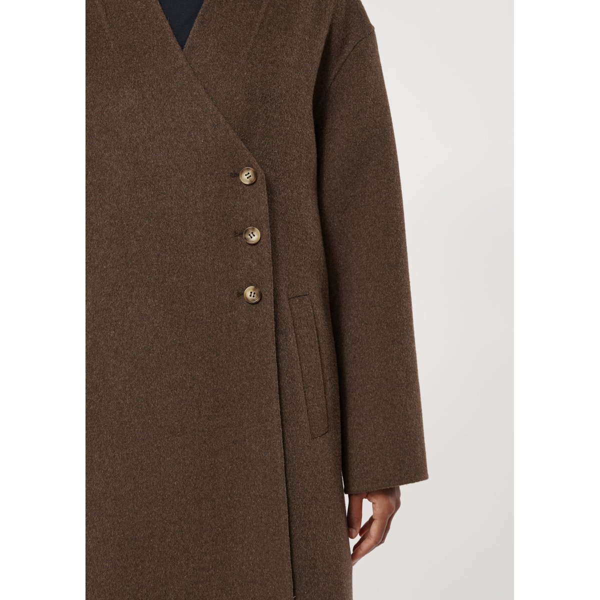 Manteau en laine mélangée avec écharpe chocolat, HUMILITY